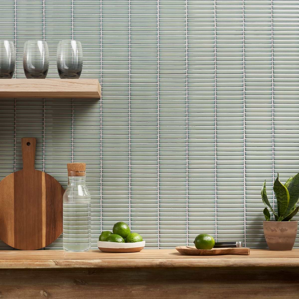 Shop Sample-Motek Mint Green Glossy Tri Stacked Mosaic at