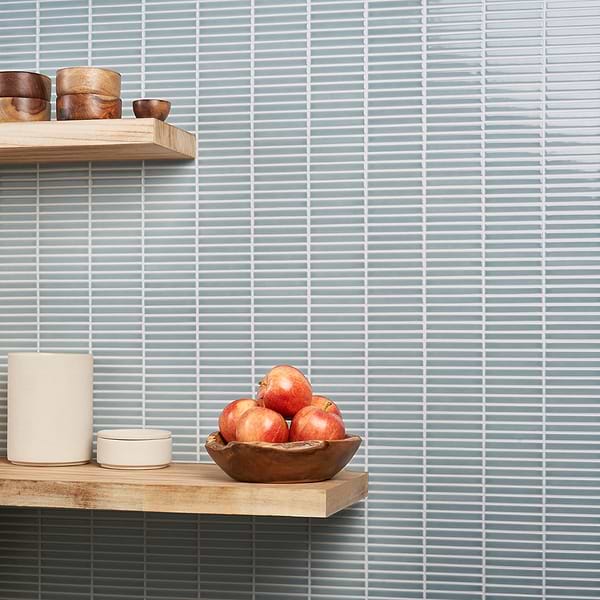 Motek Sky Blue Glossy Tri Stacked; in Light Blue Porcelain; for Backsplash, Bathroom Wall, Kitchen Wall, Outdoor Wall, Pool Tile, Shower Wall, Wall Tile; in Style Ideas Contemporary, Craftsman, Modern, Traditional