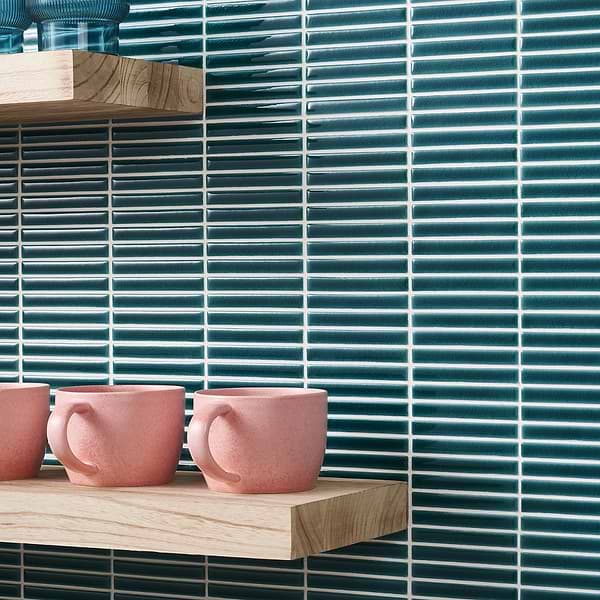 Motek Teal Crackled Glossy Tri Stacked; in Teal Porcelain; for Backsplash, Bathroom Wall, Kitchen Wall, Outdoor Wall, Shower Wall, Wall Tile; in Style Ideas Contemporary, Craftsman, Mediterranean, Modern, Traditional