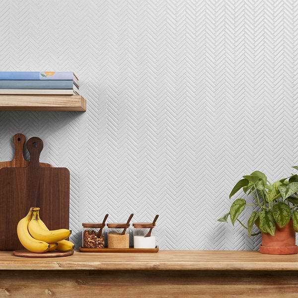Motek White Matte Herringbone; in White Porcelain; for Backsplash, Bathroom Floor, Bathroom Wall, Floor Tile, Kitchen Floor, Kitchen Wall, Outdoor Wall, Pool Tile, Wall Tile; in Style Ideas Contemporary, Craftsman, Modern, Traditional