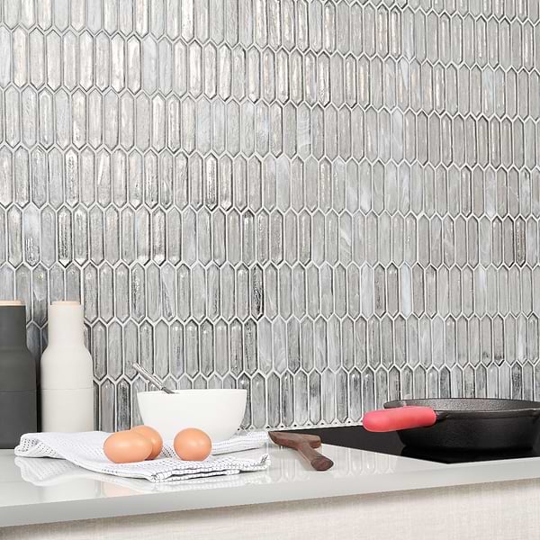 Artemis Silver Haze; in Gray Glass; for Backsplash, Bathroom Wall, Kitchen Wall, Shower Wall, Wall Tile; in Style Ideas Beach, Contemporary, Mediterranean