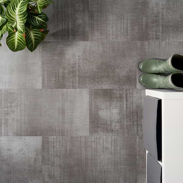 Organic Rug LVT Dark 12x24 - 2.0mm/12mil Wear Layer - Glue Down; in Dark Gray Luxury Vinyl; for Bathroom Floor, Floor Tile, Kitchen Floor; in Style Ideas Craftsman, Industrial, Modern, Transitional
