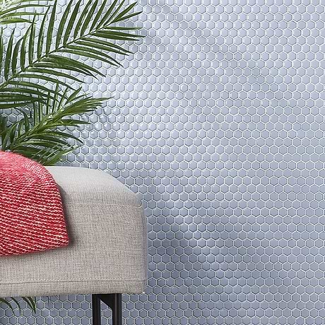 Simple 2.0 Rimmed Azure 1" Hexagon Polished Porcelain Mosaic