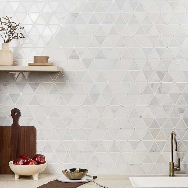 Close Out - MJ Trio Asian Statuary & Pearl Dot; in White & Gray Asian Statuary; for Backsplash, Bathroom Floor, Bathroom Wall, Commercial Floor, Floor Tile, Kitchen Floor, Kitchen Wall, Outdoor Wall, Shower Wall, Wall Tile; in Style Ideas Mid Century, Traditional