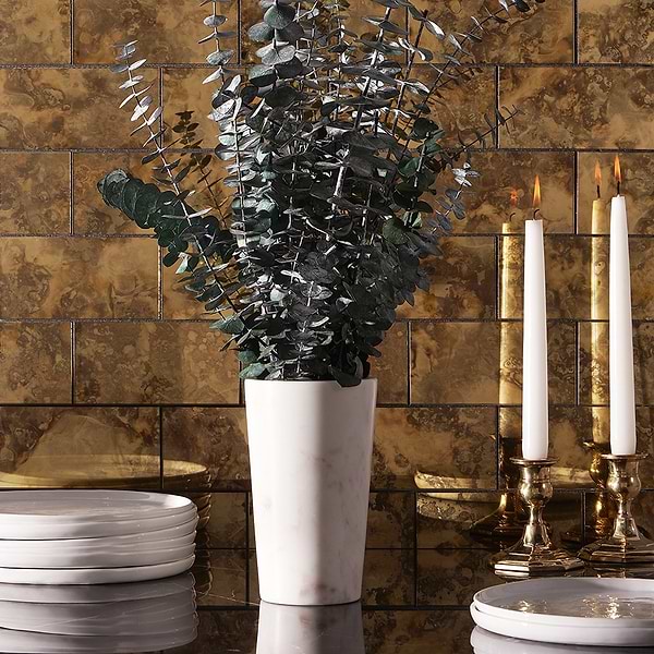 Old World Antique Mirror Oro 3x6; in Gold Glass; for Backsplash, Bathroom Wall, Kitchen Wall, Wall Tile; in Style Ideas Art Deco, Contemporary, Cottage, Craftsman, Farmhouse, Industrial, Mid Century, Tropical, Whimsical