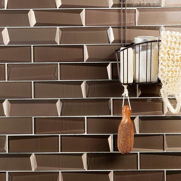 NewBev Bricks Bronze; in Bronze Glass; for Backsplash, Bathroom Wall, Kitchen Wall, Shower Wall, Wall Tile; in Style Ideas Art Deco, Beach