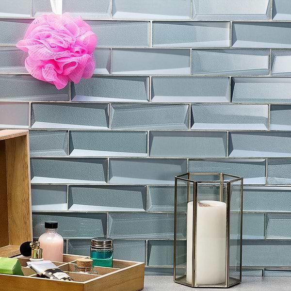 NewBev Bricks Slate; in Blue Glass; for Backsplash, Bathroom Wall, Kitchen Wall, Shower Wall, Wall Tile; in Style Ideas Art Deco, Beach