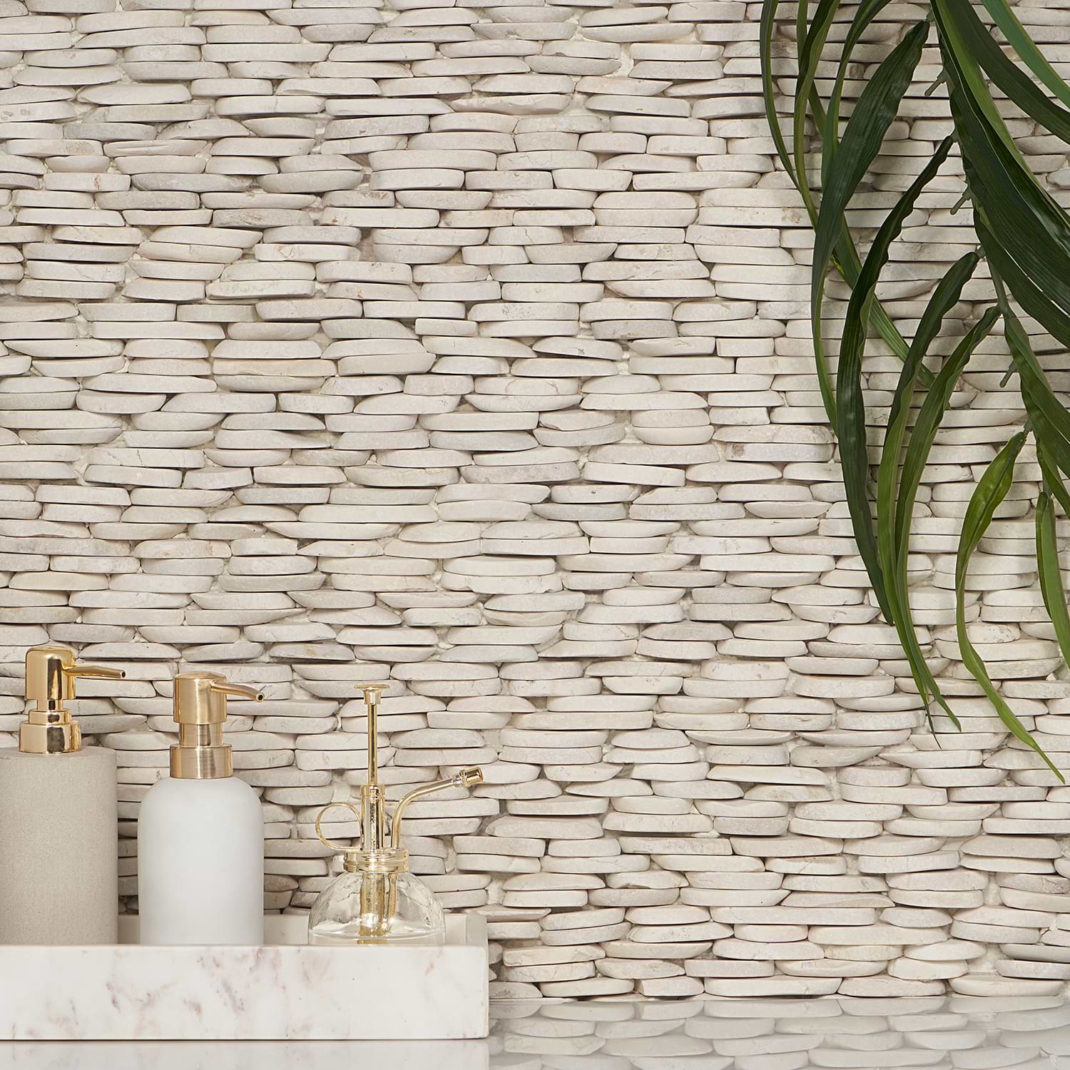 Shop Pebblestone Lovina White Stacked Sliced Natural Stone