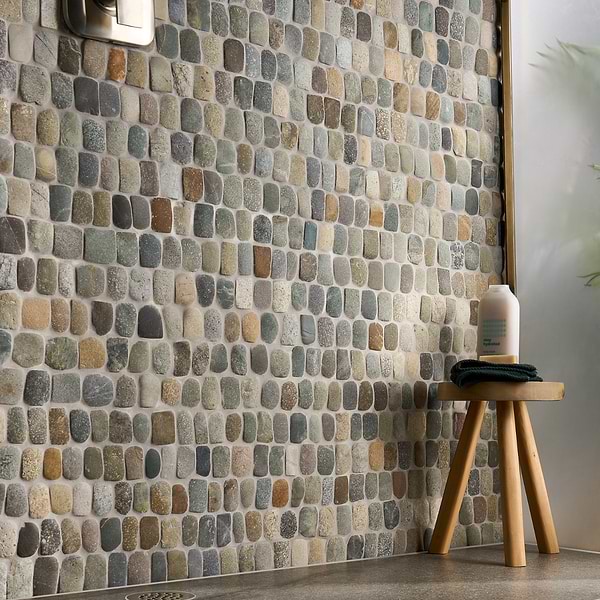 Pebblestone Pathway Sumatra Blend Natural Stone; in Multicolor Pebblestone; for Backsplash, Bathroom Wall, Kitchen Wall, Outdoor Wall, Shower Wall, Wall Tile; in Style Ideas Farmhouse, Traditional