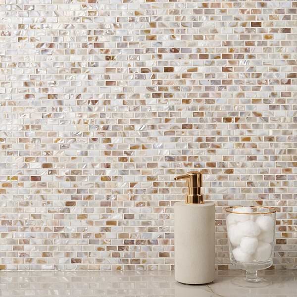 Pearl Freshwater Flat Mini Brick; in Light Shades of Brown Pearl Shell; for Backsplash, Bathroom Wall, Kitchen Wall, Shower Wall, Wall Tile; in Style Ideas Beach