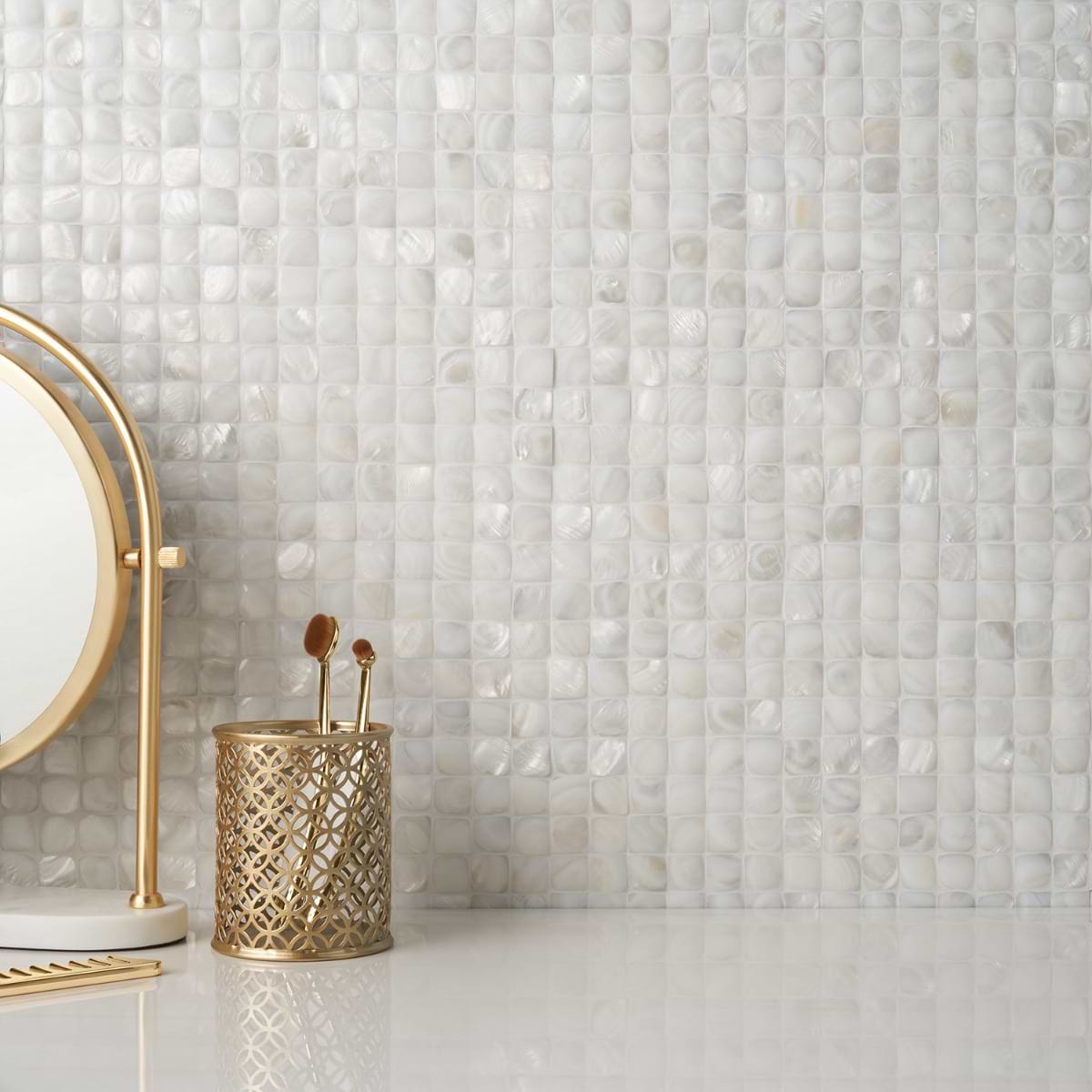 Pearl Dome White 3D; in White Freshwater Pearl Shell; for Backsplash, Bathroom Wall, Kitchen Wall, Shower Wall, Wall Tile; in Style Ideas Beach
