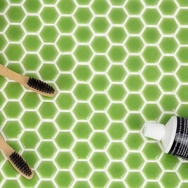 Eden Electric Lime Hexagon Polished Rimmed Ceramic Tile