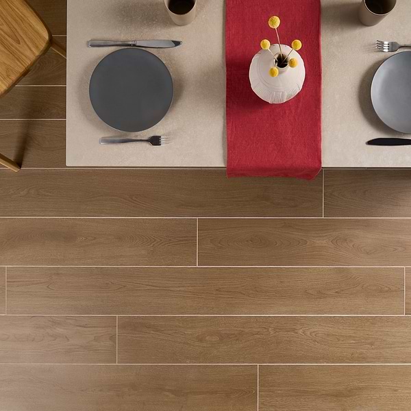 Chesney Browned Oak Elegant 7x60; in Brown Colorbody Porcelain; for Bathroom Floor, Bathroom Wall, Commercial Floor, Floor Tile, Kitchen Floor, Kitchen Wall, Outdoor Wall, Shower Wall, Wall Tile; in Style Ideas Farmhouse, Mid Century, Modern, Rustic, Traditional