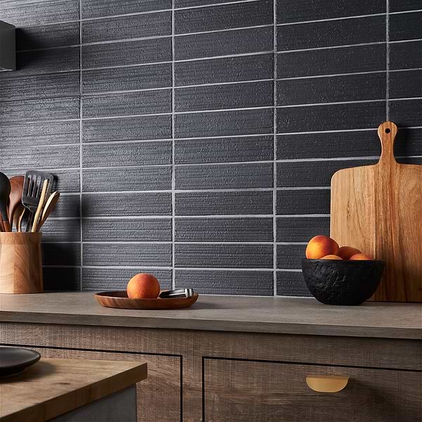 Close Out - Rugrose Charcoal 3x10; in Charcoal Black White Body Ceramic; for Backsplash, Bathroom Wall, Kitchen Wall, Shower Wall, Wall Tile; in Style Ideas Contemporary, Craftsman, Industrial, Modern, Rustic