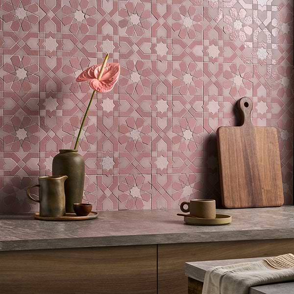 Alpana Fes Terra; in Terracotta, Pink, Red Cement and Lava Stone; for Backsplash, Bathroom Floor, Bathroom Wall, Commercial Floor, Floor Tile, Kitchen Floor, Kitchen Wall, Outdoor Floor, Outdoor Wall, Shower Floor, Shower Wall, Wall Tile; in Style Ideas Contemporary, Cottage, Mediterranean, Mid Century, Modern, Transitional