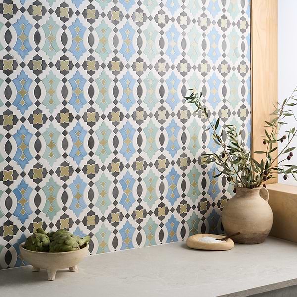 Alpana Nador Multicolor; in Gray, Yellow, White, Green, Blue Cement and Lava Stone; for Backsplash, Bathroom Floor, Bathroom Wall, Commercial Floor, Floor Tile, Kitchen Floor, Kitchen Wall, Outdoor Floor, Outdoor Wall, Shower Floor, Shower Wall, Wall Tile; in Style Ideas Contemporary, Cottage, Mediterranean, Mid Century, Modern, Transitional