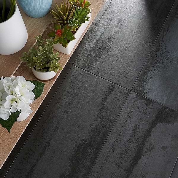 Close Out-Revive Black Iron 12x24 Matte Porcelain; in Black Porcelain; for Backsplash, Bathroom Floor, Bathroom Wall, Commercial Floor, Floor Tile, Kitchen Floor, Kitchen Wall, Outdoor Floor, Outdoor Wall, Pool Tile, Shower Floor, Shower Wall, Wall Tile; in Style Ideas Craftsman, Industrial, Mid Century, Rustic