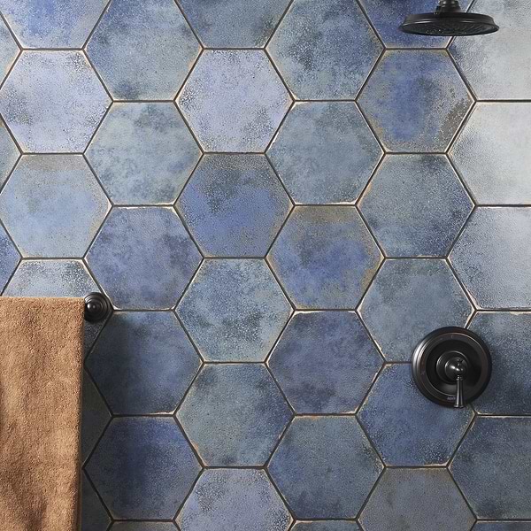 Oken Blue 9" Hexagon Polished Porcelain Tile