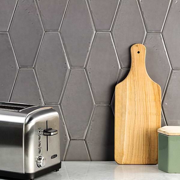 Rumba Diamond Graphite 4x8; in Gray White Body Ceramic; for Backsplash, Bathroom Wall, Kitchen Wall, Shower Wall, Wall Tile; in Style Ideas Beach, Classic, Contemporary, Cottage, Craftsman, Farmhouse, Industrial, Mediterranean, Mid Century, Modern, Traditional, Transitional