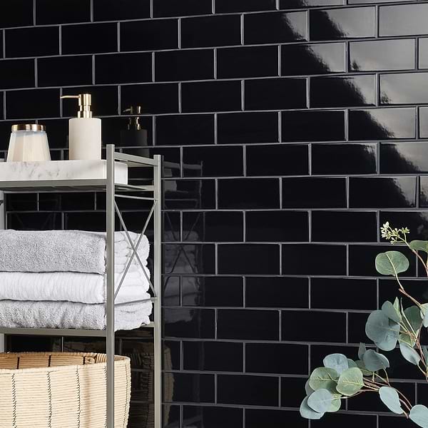 Market Street Black 3X6 Polished Porcelain Tile