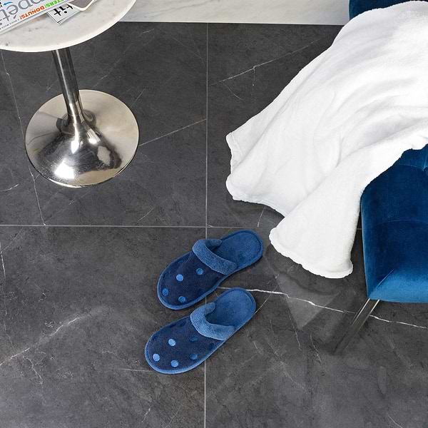 Marmi D'Italia Amani Grey 24x24 Polished; in Dark Gray Porcelain; for Backsplash, Bathroom Floor, Bathroom Wall, Commercial Floor, Floor Tile, Kitchen Floor, Kitchen Wall, Outdoor Floor, Outdoor Wall, Pool Tile, Shower Wall, Wall Tile; in Style Ideas Art Deco, Classic, Contemporary, Craftsman, Industrial, Modern, Transitional