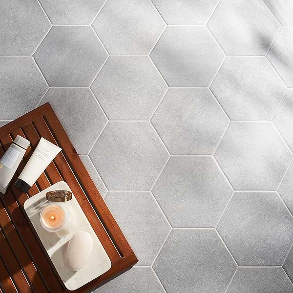 Casterly Rock Gris 9" Hex; in Gray Porcelain; for Backsplash, Bathroom Floor, Bathroom Wall, Commercial Floor, Floor Tile, Kitchen Floor, Kitchen Wall, Outdoor Wall, Pool Tile, Shower Floor, Shower Wall, Wall Tile; in Style Ideas Classic, Craftsman, Industrial, Modern, Rustic