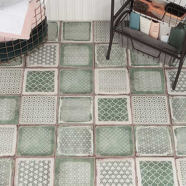 Bernalillo Deco Green 8x8 Matte Porcelain Tile