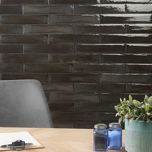 Frammenti Brick Nero 3x16; in Black Porcelain; for Backsplash, Bathroom Wall, Kitchen Wall, Outdoor Wall, Shower Wall, Wall Tile; in Style Ideas Classic, Contemporary, Cottage, Craftsman, Farmhouse, Industrial, Mediterranean, Modern, Traditional, Transitional