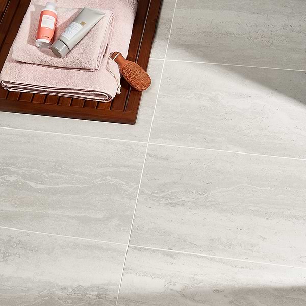 Everyday Travertine Cotton 12x24; in White + Beige & Cream Porcelain; for Backsplash, Bathroom Floor, Bathroom Wall, Commercial Floor, Floor Tile, Kitchen Floor, Kitchen Wall, Outdoor Wall, Pool Tile, Shower Floor, Shower Wall, Wall Tile; in Style Ideas Classic, Contemporary, Craftsman, Industrial, Modern, Transitional