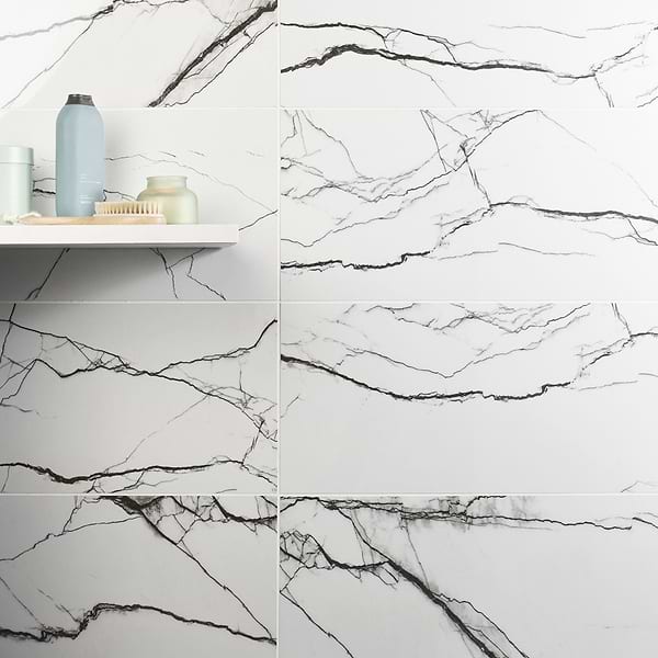 Black + White Breach 12x24 Polished Porcelain Tile