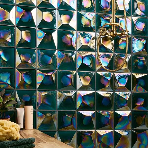 Brigita Teal; in Teal Hot Melted Glass; for Backsplash, Bathroom Wall, Kitchen Wall, Shower Wall, Wall Tile; in Style Ideas Contemporary, Mediterranean, Modern, Whimsical