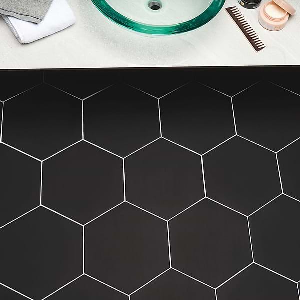 Classic Hex Black 10" Hexagon Matte Porcelain