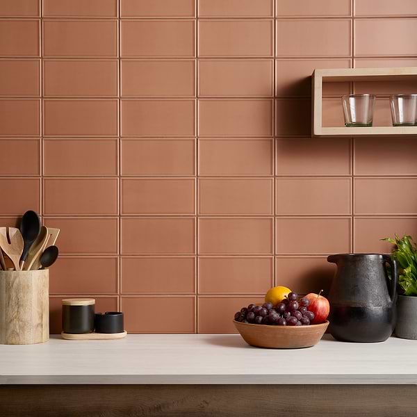 Stacy Garcia Maddox Frame Terracotta 4x8 Ceramic Tile; in Terracotta White Body Ceramic; for Backsplash, Bathroom Wall, Kitchen Wall, Shower Wall, Wall Tile; in Style Ideas Contemporary, Craftsman, Mid Century, Modern, Transitional