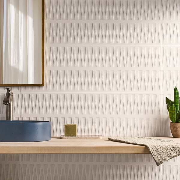 Kelani Deco White 12x36; in Beige & Cream White Body Ceramic; for Backsplash, Bathroom Wall, Kitchen Wall, Shower Wall, Wall Tile; in Style Ideas Mediterranean, Mid Century