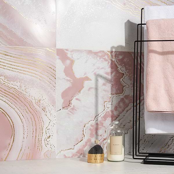 Close Out - Deco Agate Himalaya Pink 24x48 Artisan Decor Polished Porcelain Tile; in Pink Porcelain; for Backsplash, Bathroom Wall, Kitchen Wall, Shower Wall, Wall Tile; in Style Ideas Art Deco, Contemporary, Modern, Transitional, Tropical, Whimsical