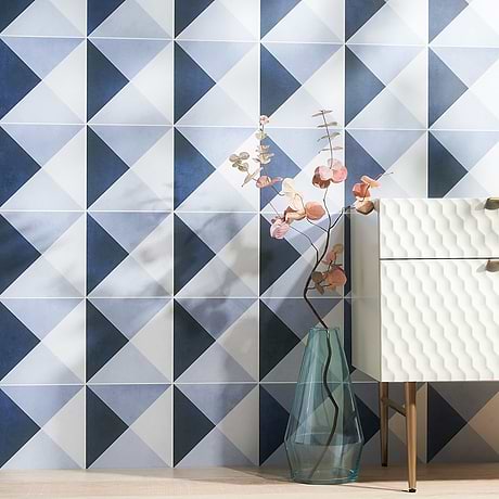 GeoPrism Cement Deco Blue 8x8 by Elizabeth Sutton Matte Porcelain