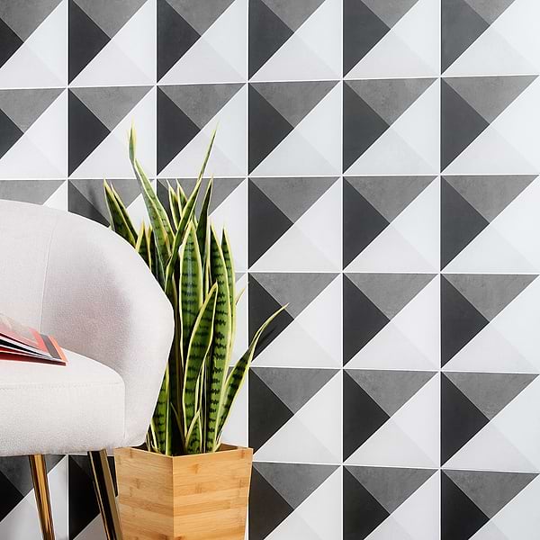 GeoPrism Cement Deco Gray 8x8 by Elizabeth Sutton Matte Porcelain
