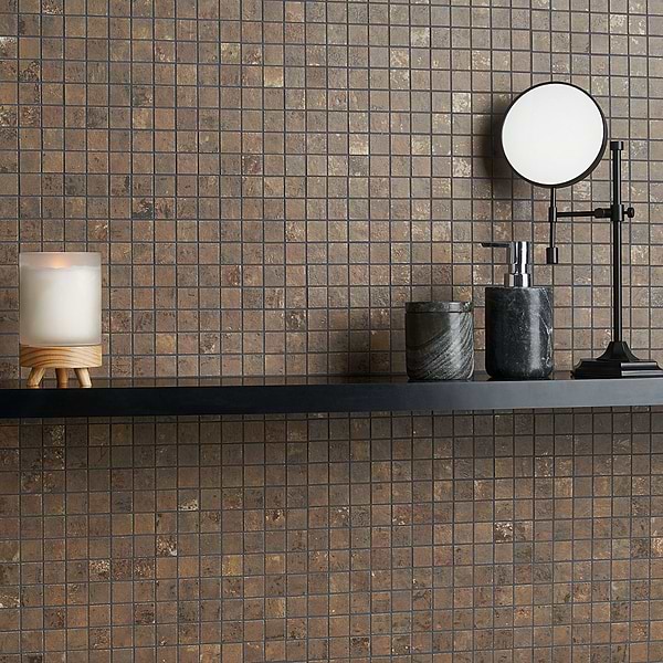 Artile Copper 1x1; in Brown Porcelain; for Backsplash, Bathroom Floor, Bathroom Wall, Commercial Floor, Floor Tile, Kitchen Floor, Kitchen Wall, Outdoor Floor, Outdoor Wall, Pool Tile, Shower Floor, Shower Wall, Wall Tile; in Style Ideas Contemporary, Industrial, Modern, Traditional, Transitional