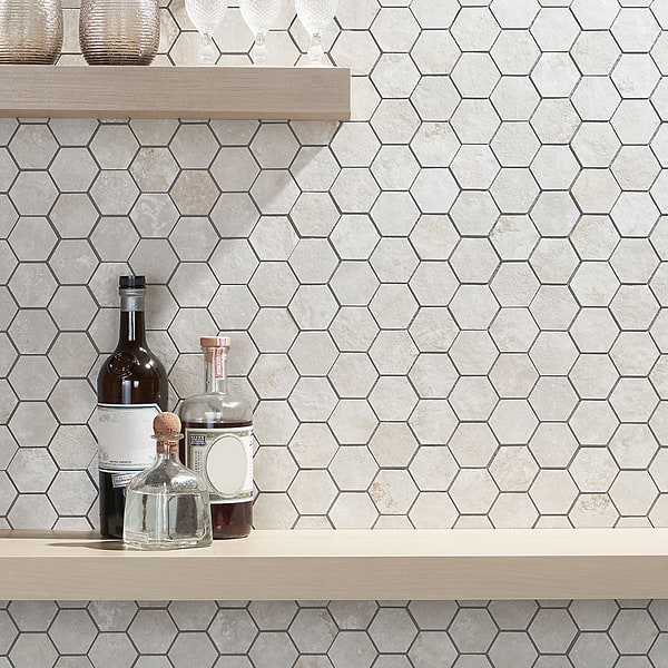 Artile Ivory 2" Hex; in Beige Porcelain; for Backsplash, Bathroom Floor, Bathroom Wall, Commercial Floor, Floor Tile, Kitchen Floor, Kitchen Wall, Outdoor Floor, Outdoor Wall, Pool Tile, Shower Floor, Shower Wall, Wall Tile; in Style Ideas Contemporary, Industrial, Modern, Traditional, Transitional