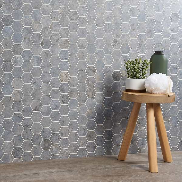 Artile Ocean Blue 2" Hex; in Blue Porcelain; for Backsplash, Bathroom Floor, Bathroom Wall, Commercial Floor, Floor Tile, Kitchen Floor, Kitchen Wall, Outdoor Floor, Outdoor Wall, Pool Tile, Shower Floor, Shower Wall, Wall Tile; in Style Ideas Contemporary, Industrial, Modern, Traditional, Transitional