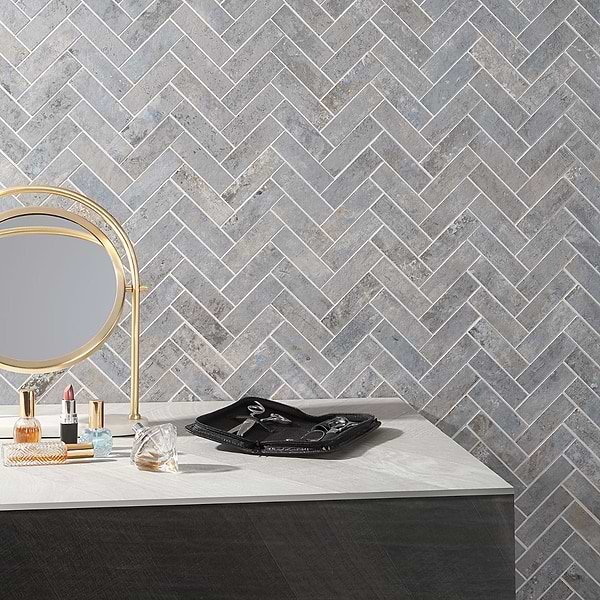 Artile Ocean Blue 1x4 Herringbone Matte Porcelain Mosaic Tile