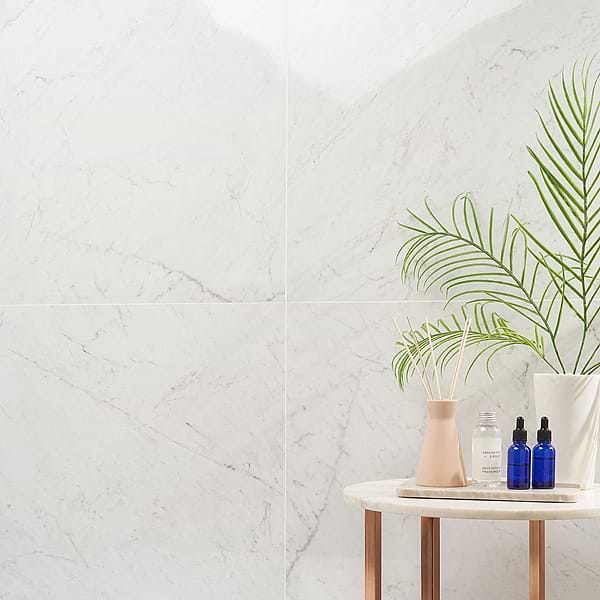 Lithe Carrara Giola 24x24 Polished; in White and Gray Porcelain; for Backsplash, Bathroom Floor, Bathroom Wall, Commercial Floor, Floor Tile, Kitchen Floor, Kitchen Wall, Outdoor Floor, Outdoor Wall, Shower Wall, Wall Tile; in Style Ideas Art Deco, Classic