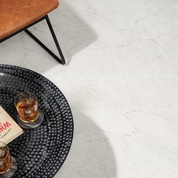 Lithe Carrara Giola 24x48 Polished; in White and Gray Porcelain; for Backsplash, Bathroom Floor, Bathroom Wall, Commercial Floor, Floor Tile, Kitchen Floor, Kitchen Wall, Outdoor Floor, Outdoor Wall, Shower Wall, Wall Tile; in Style Ideas Art Deco, Classic