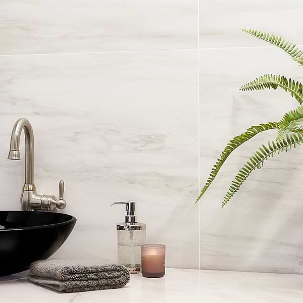 Lithe Dolomite Snow 24x24 Matte; in White with Grey Veining Porcelain; for Backsplash, Bathroom Floor, Bathroom Wall, Commercial Floor, Floor Tile, Kitchen Floor, Kitchen Wall, Outdoor Floor, Outdoor Wall, Shower Wall, Wall Tile; in Style Ideas Art Deco, Classic