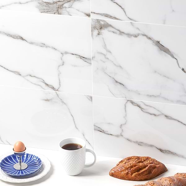 Lithe Statuario Valley 12x24 Polished; in White with Gray Brown Veining Porcelain; for Backsplash, Bathroom Floor, Bathroom Wall, Commercial Floor, Floor Tile, Kitchen Floor, Kitchen Wall, Outdoor Floor, Outdoor Wall, Shower Wall, Wall Tile; in Style Ideas Classic, Contemporary, Modern, Traditional, Transitional