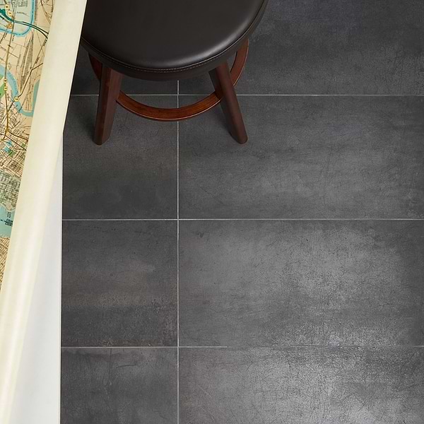 Blacksmith Venom 12x24; in Black Charcoal Porcelain; for Backsplash, Bathroom Floor, Bathroom Wall, Commercial Floor, Floor Tile, Kitchen Floor, Kitchen Wall, Outdoor Floor, Outdoor Wall, Pool Tile, Shower Floor, Shower Wall, Wall Tile; in Style Ideas Classic, Contemporary, Industrial, Mid Century, Modern, Traditional, Transitional