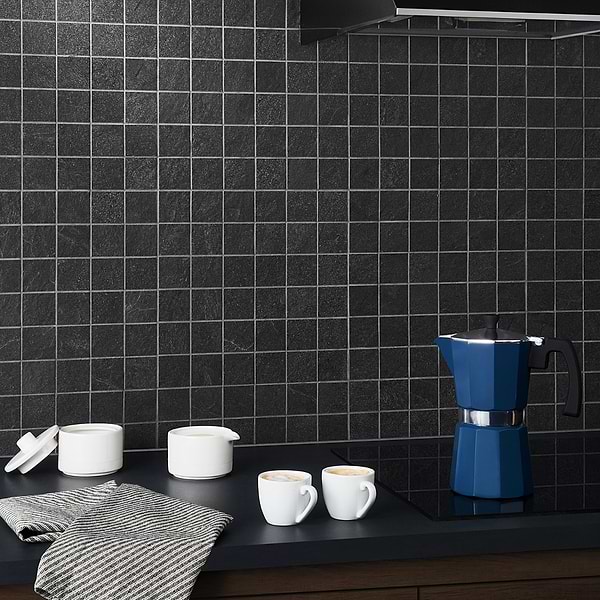 Motley Charcoal Black 2x2 Matte; in Charcoal Color Body Porcelain; for Backsplash, Bathroom Floor, Bathroom Wall, Commercial Floor, Floor Tile, Kitchen Floor, Kitchen Wall, Outdoor Floor, Outdoor Wall, Pool Tile, Shower Floor, Shower Wall, Wall Tile