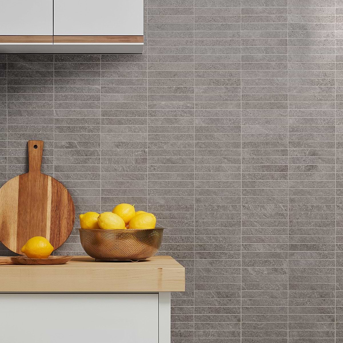 Shop Sample-Motley Slate Gray 1x6 Stacked Matte Porcelain Mosaic