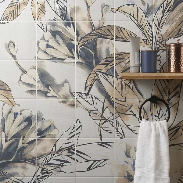 Angela Harris Florista Autumn Leaves Mural 8x8; in Multi Color Porcelain; for Backsplash, Bathroom Floor, Bathroom Wall, Commercial Floor, Floor Tile, Kitchen Floor, Kitchen Wall, Outdoor Floor, Outdoor Wall, Pool Tile, Shower Floor, Shower Wall, Wall Tile; in Style Ideas Contemporary, Farmhouse, Traditional, Tropical, Whimsical