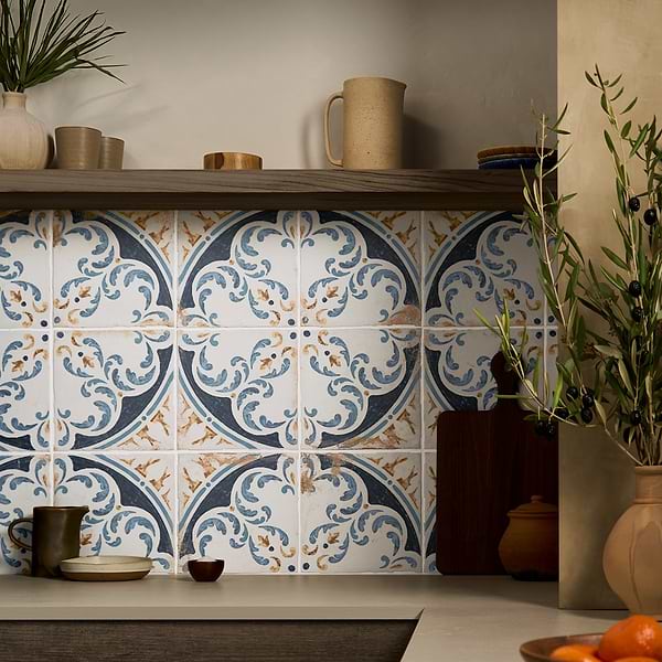 Fuego Lotus Multicolor 9x9; in White, Green, Blue, Yellow Porcelain; for Backsplash, Bathroom Floor, Bathroom Wall, Commercial Floor, Floor Tile, Kitchen Floor, Kitchen Wall, Outdoor Floor, Outdoor Wall, Pool Tile, Shower Wall, Wall Tile; in Style Ideas Mediterranean, Rustic, Traditional